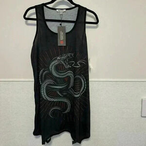 NWT! Michael Taylor Tank Dress, S/M, Black & Red with rhinestones / Snake